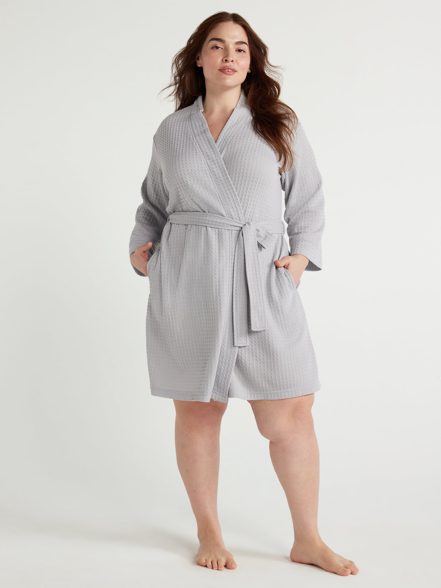 Joyspun Women’s Waffle Kimono Robe, Sizes S to 3X