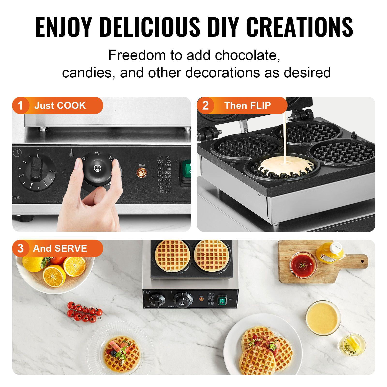 Commercial 1750W Non Stick Stainless Steel Belgian Waffle Maker Set with Temperature Time Control for Restaurant Bakery Snack Shop Home Use