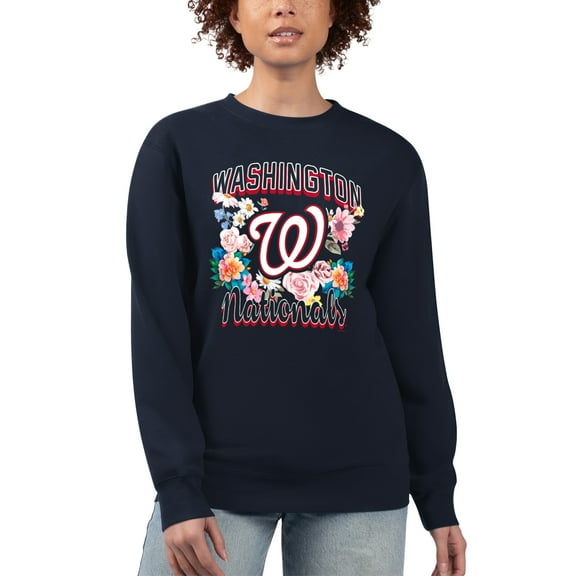 Women's G-III 4Her by Carl Banks Navy Washington Nationals Flowers Graphic Pullover Sweatshirt