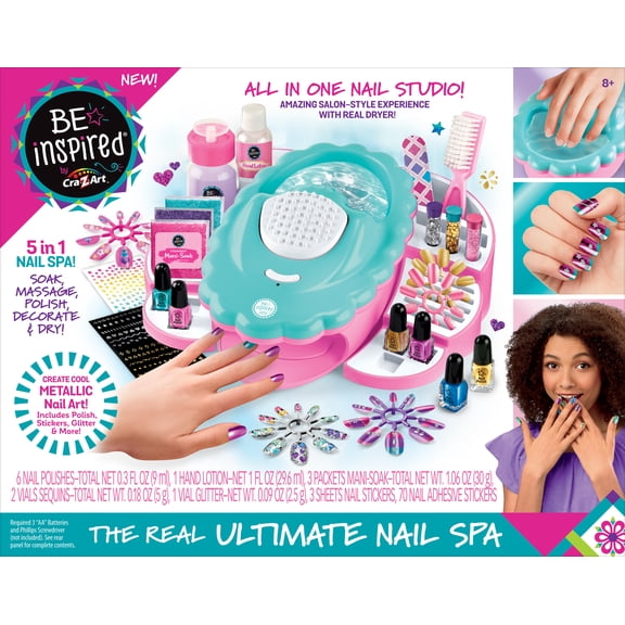 Cra-Z-Art Be Inspired Ultimate Manicure Spa for Kids Ages 8  - 5-in-1 Metallic Nail Polish Set