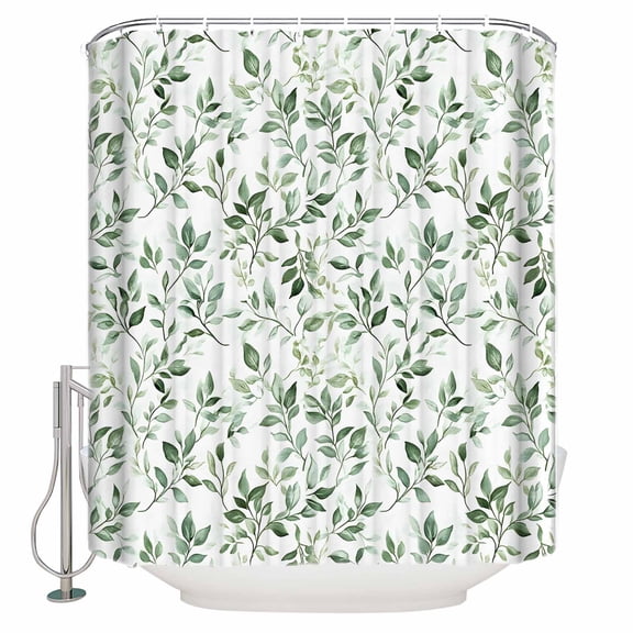 Sage Green Leaf Bathroom Shower Curtains with 12 Hooks Polyester Waterproof Shower Curtain for Stalls and Bathtubs Country Eucalyptus Nature Plant Branch Decorative Bathroom Curtain 36x72 Inches
