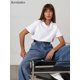 thumbnail image 2 of Camiseta de verano 100 % algodón para mujer de Bornladies, básica, moderna, lisa, de manga corta, holgada, 230 g/㎡, 2 of 4