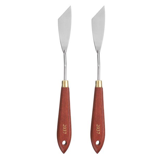 Uxcell 2pcs Herramienta de Pintura con Cuchillo de Paleta 2.87" x 0.79" Hoja de Acero Inoxidable 8.86" Longitud Espátula con Agujero Mango de Madera de Haya