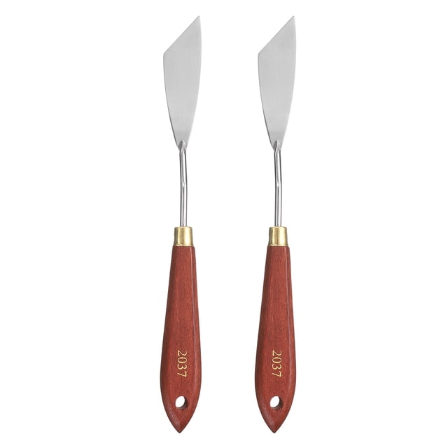 Uxcell 2pcs Herramienta de Pintura con Cuchillo de Paleta 2.87" x 0.79" Hoja de Acero Inoxidable 8.86" Longitud Espátula con Agujero Mango de Madera de Haya