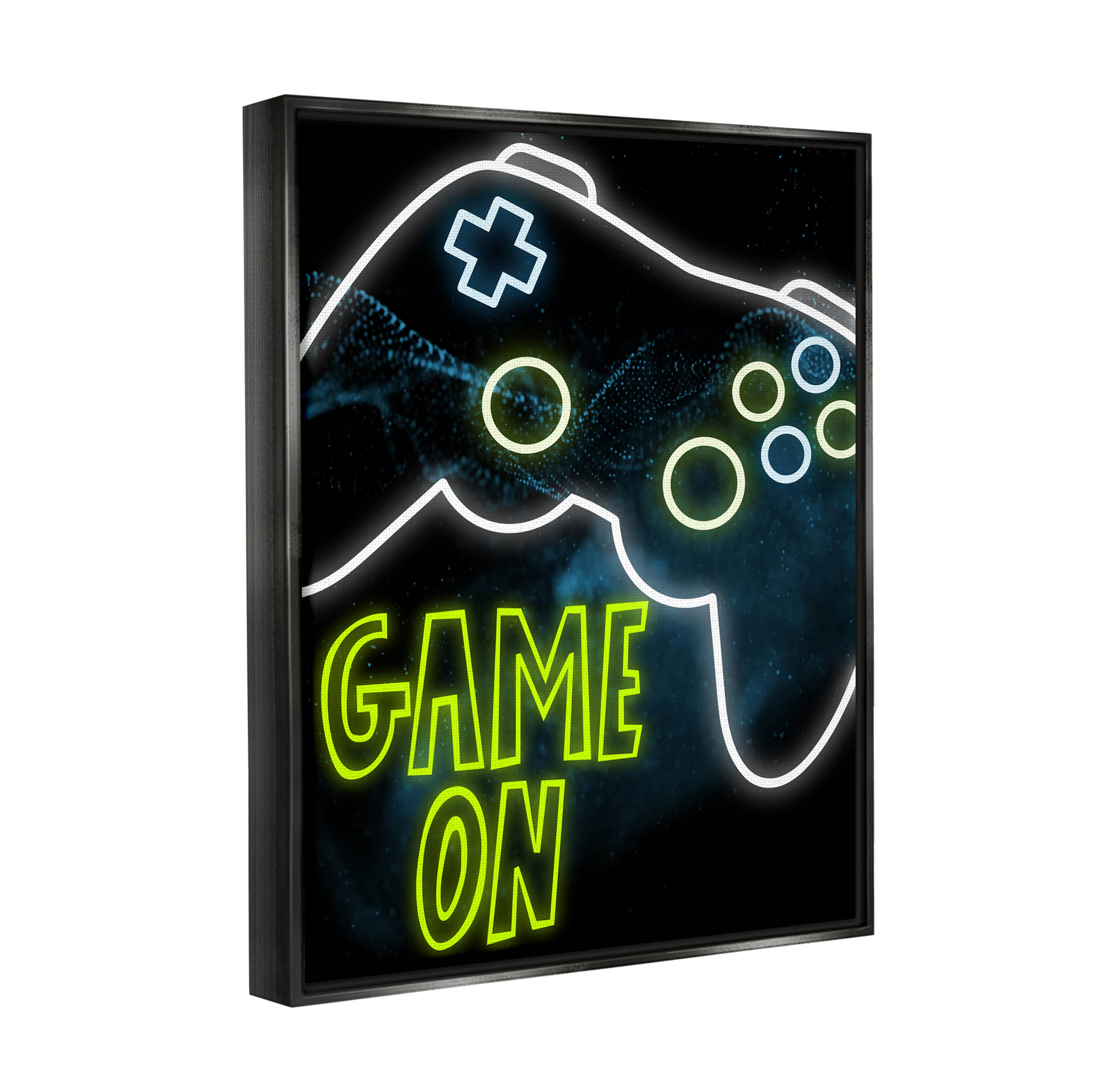 Stupell Industries Game On Neon Controller Graphic Art Jet Black Floating Framed Canvas Print Wall Art, Design by Marcus Prime