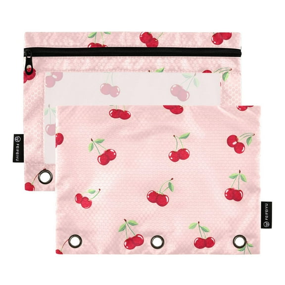 ALAZA 2 Pack Pencil Pouch Cherry Fruits Pencil Case for 3 Ring Binder Clear Window Pencil Bag Organizers