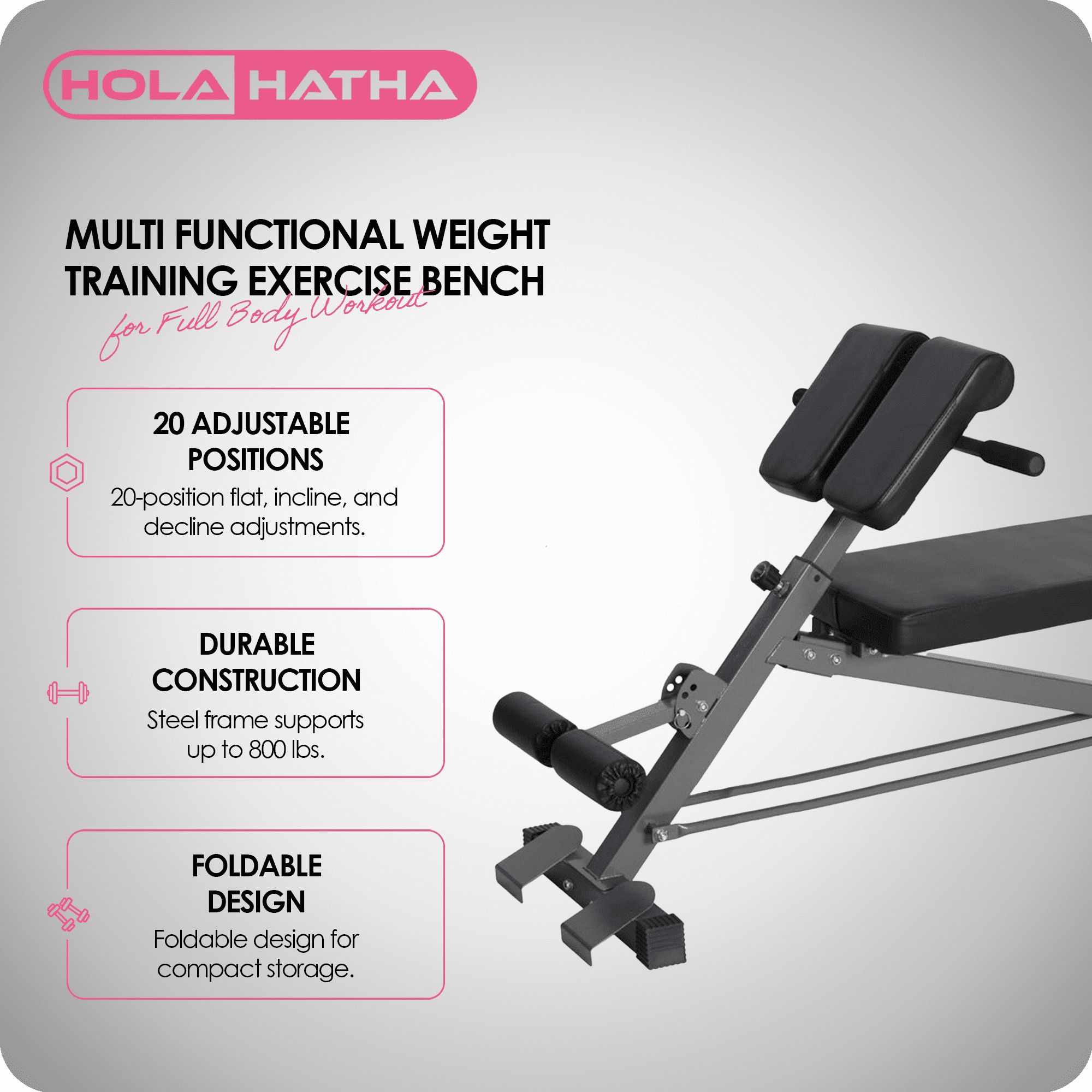 HolaHatha Multi Functional Weight Training Exercise Bench for Full Body Workout