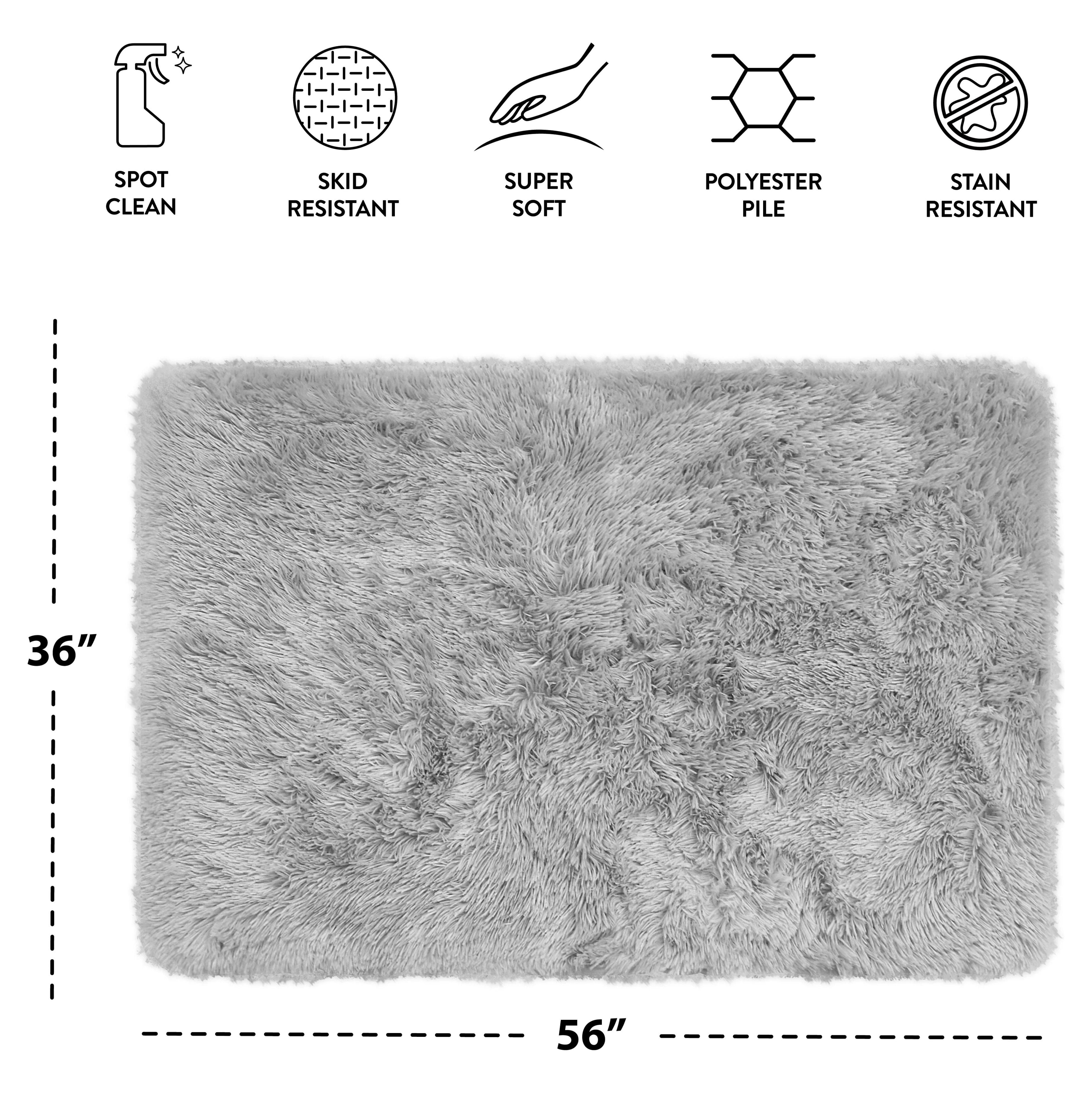 Mainstays Solid Grey Fluffy Shag Fur Area Rug, 36 in x 56 in