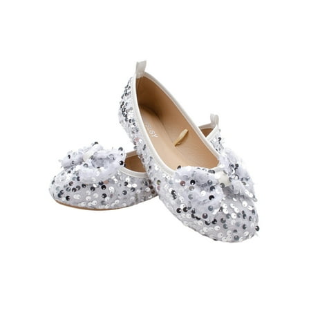 

Ymiytan Girls Flats Slip On Princess Shoe Glitter Dress Shoes School Loafers Non-slip Comfort Silver 2Y
