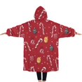 thumbnail image 2 of Oversized Wearable Blanket Hoodie,Red Christmas Candy Cane Pattern Sherpa Blanket Hoodie with Super Pockets,Super Warm Fuzzy Pullover for Women & Men, 2 of 6