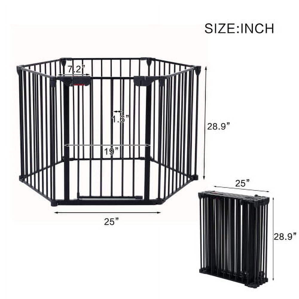 150" Freestanding Pet Gate,Foldable Metal Dog Gate, 6 Panel Step Over Fence With Child Proof Double Locking System Extra Wide Free Standing Tall Dog Gates for Doorways,House,Stairs,Porch,Deck,Yard