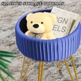 thumbnail image 4 of Fionafurn Velvet Storage Ottoman, Upholstered Pleated Round Vanity Stool, Jewel Blue, 4 of 9