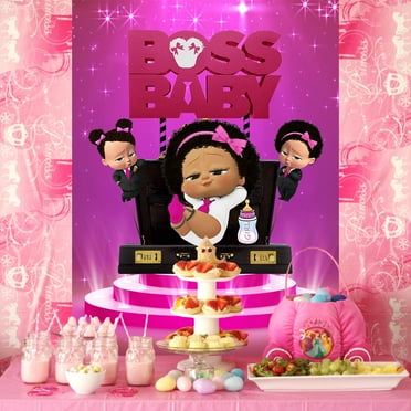 Boss Baby African Girl Black Backdrop Banner Party Supplies Poster Background for Photography Kids Birthday Decorations