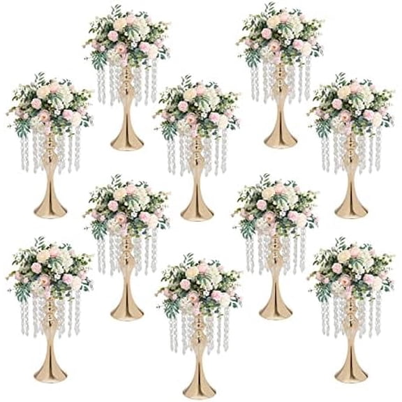 10PCS Crystal Flower Stand, 13.7" Wedding Centerpieces Gold Vases with Acrylic Beads, Gold Sands for Centerpieces,Birthday,Party,Home Decor$$Home Decor, Kitchen, & Other