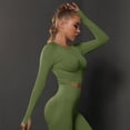 thumbnail image 2 of Tiweut Women's Yoga Exercise Sport Crop Tops Long Sleeve Thumb Holes Slim Fit Solid Running Gym Tee Shirts,Army Green, 2 of 5