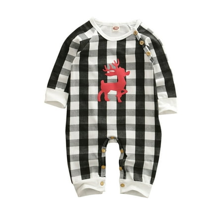 

Multitrust Christmas Baby Boy Girl Romper Plaid Print Long Sleeve Jumpsuit