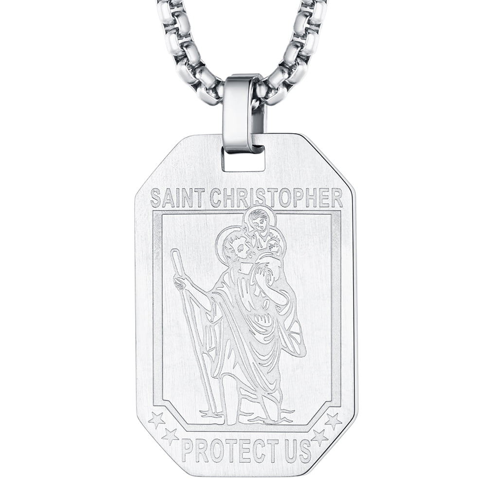 PROSTEEL Catholic Saint Christopher Silver Dog Tag Necklaces Pendants Mens Boys, Men's, Size: 4 mm