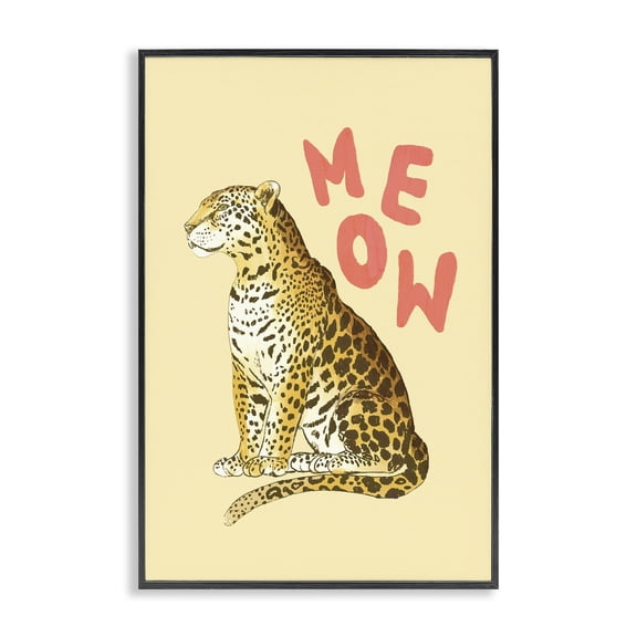 Stupell Industries Meow Leopard on Yellow Black Framed Giclee Art, design by Florentina Dolci