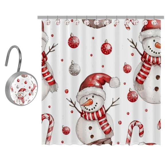 Christmas Snowman Candy Cane Shower Curtain, Bathroom Curtains Waterproof Colorful Funny