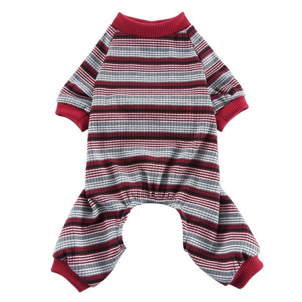 Perrito cuadrúpedo cuello alto camisa a rayas de colores suave pijama de cachorro