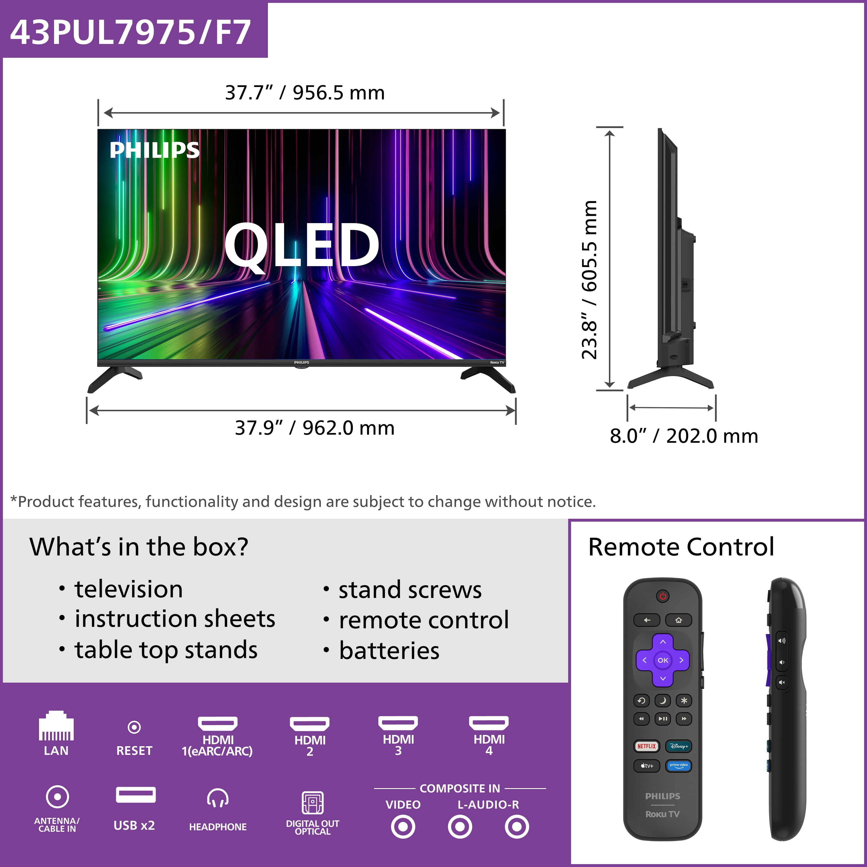 Philips 43" Class 4K QLED UltraHD Roku Smart TV - 43PUL7975/F7