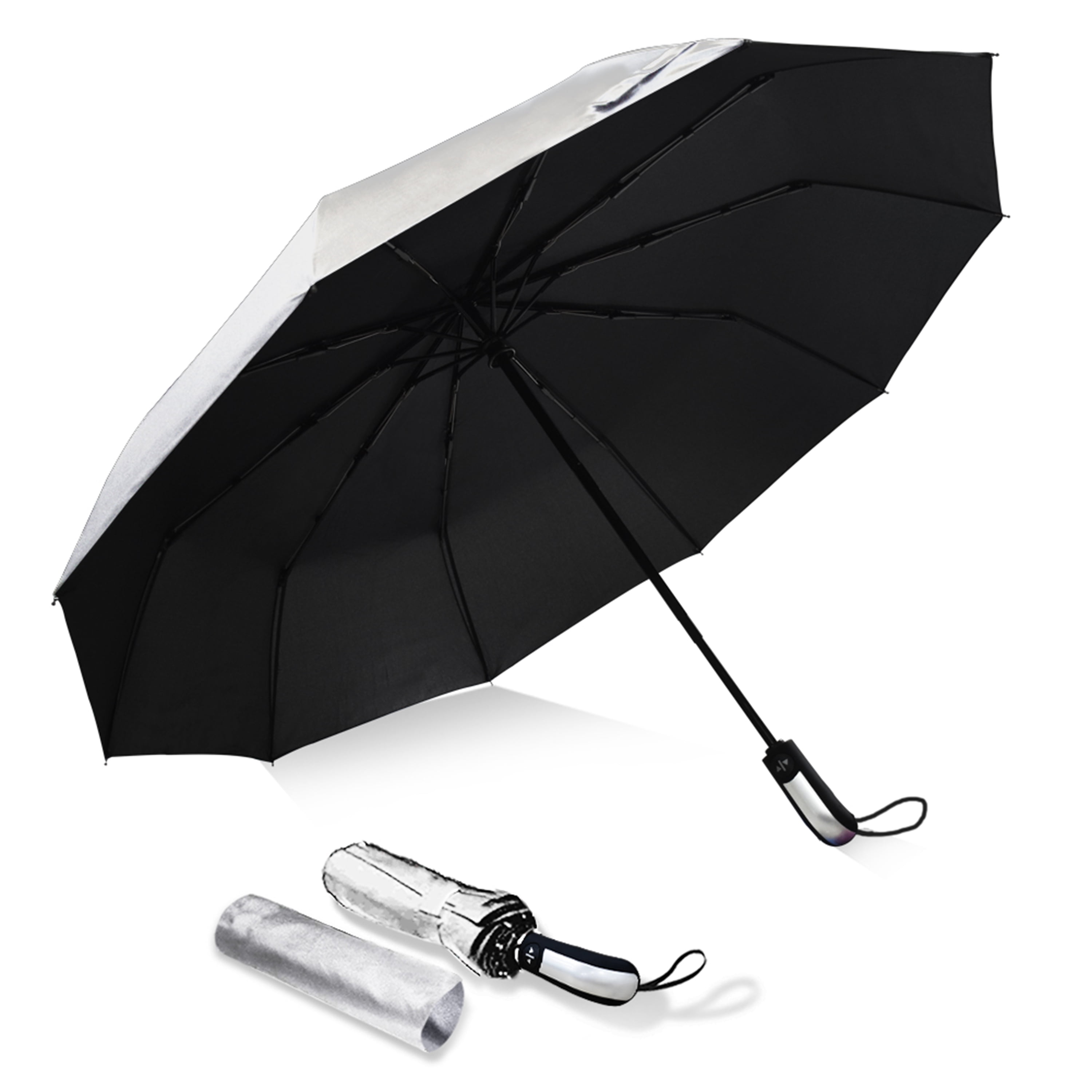 Umbrella 10 Ribs Travel Umbrella, Automatic Umbrella, Folding Umbrellas-Silver -