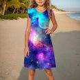thumbnail image 2 of Hrsba Kids Summer Dress,Casual Sleeveless Dress for Girls,Toddler Girls Dress Summer Ruffle Sleeve Starlit Sky Printed Sundress Outfit For Kids 4-14T, 2 of 5