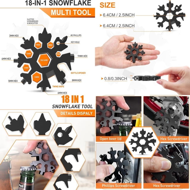 HLONK Stocking Stuffers Gifts for Men 18-in-1 Snowflake Multitool Christmas Gifts for Men Cool Gadgets Tools for Men Gifts for Dad Husband Boyfriend Grandpa Unique Dad Gifts from Da