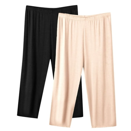 Tauxra Casual Shorts for Women 2-Pack Thin Loose-Fit Capri Pants in Solid Colors for Home Lounge Sports and Outdoor Wear with Soft Breathable Polyester Fabric