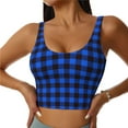 thumbnail image 2 of Picia Buffalo Plaid Blue Black Sports Bra for Women,Padded Strappy Sports Bras Medium Support Yoga Bra with Removable Cups,Running Yoga Bra-Medium, 2 of 9