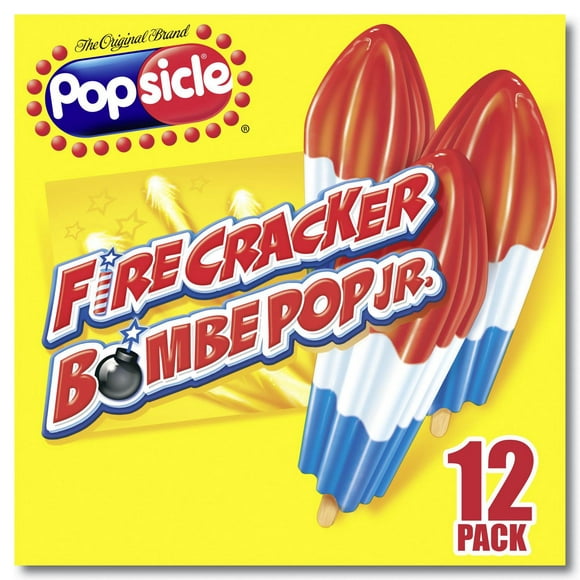 Popsicle Firecracker Cherry, Lemon, & Blue Raspberry Ice Pops, 12 x 50 ml bars