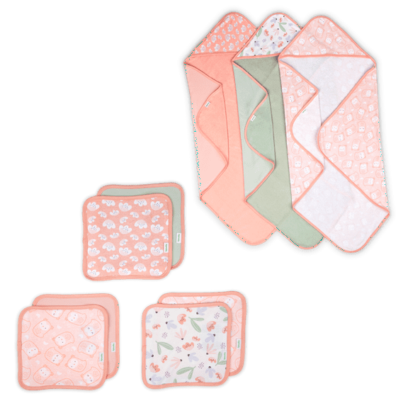 Ingenuity Clean & Cuddly 3-Pack Hooded Bath Towels - Edi & Clean & Cuddly 6-Pack Terry Washcloth Set - Edi