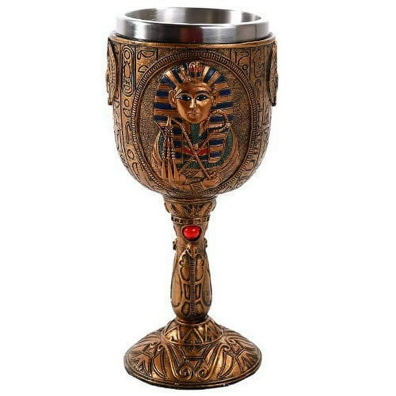 Pacific Giftware Egyptian Pharaoh King Tutankhamun Golden Wine Goblet Stainless Steel Liner 6oz