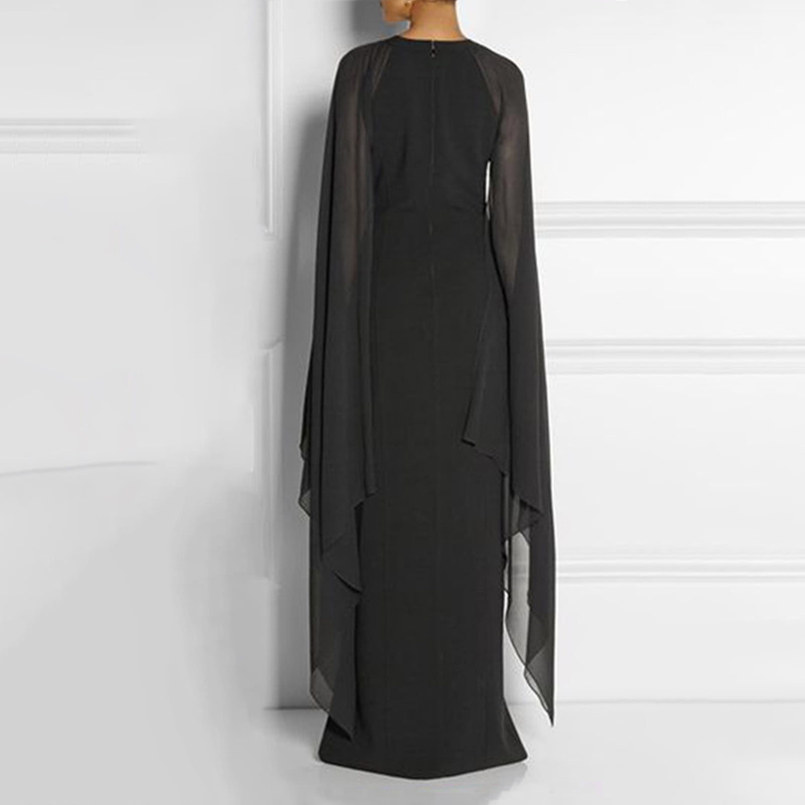 Evening Dress for Women Formal Maxi Cape Split Long Dress Plus Size Floor Length Party Maxi Gowns Elegant Classy (X-Large, Black)