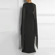 Evening Dress for Women Formal Maxi Cape Split Long Dress Plus Size Floor Length Party Maxi Gowns Elegant Classy (X-Large, Black)