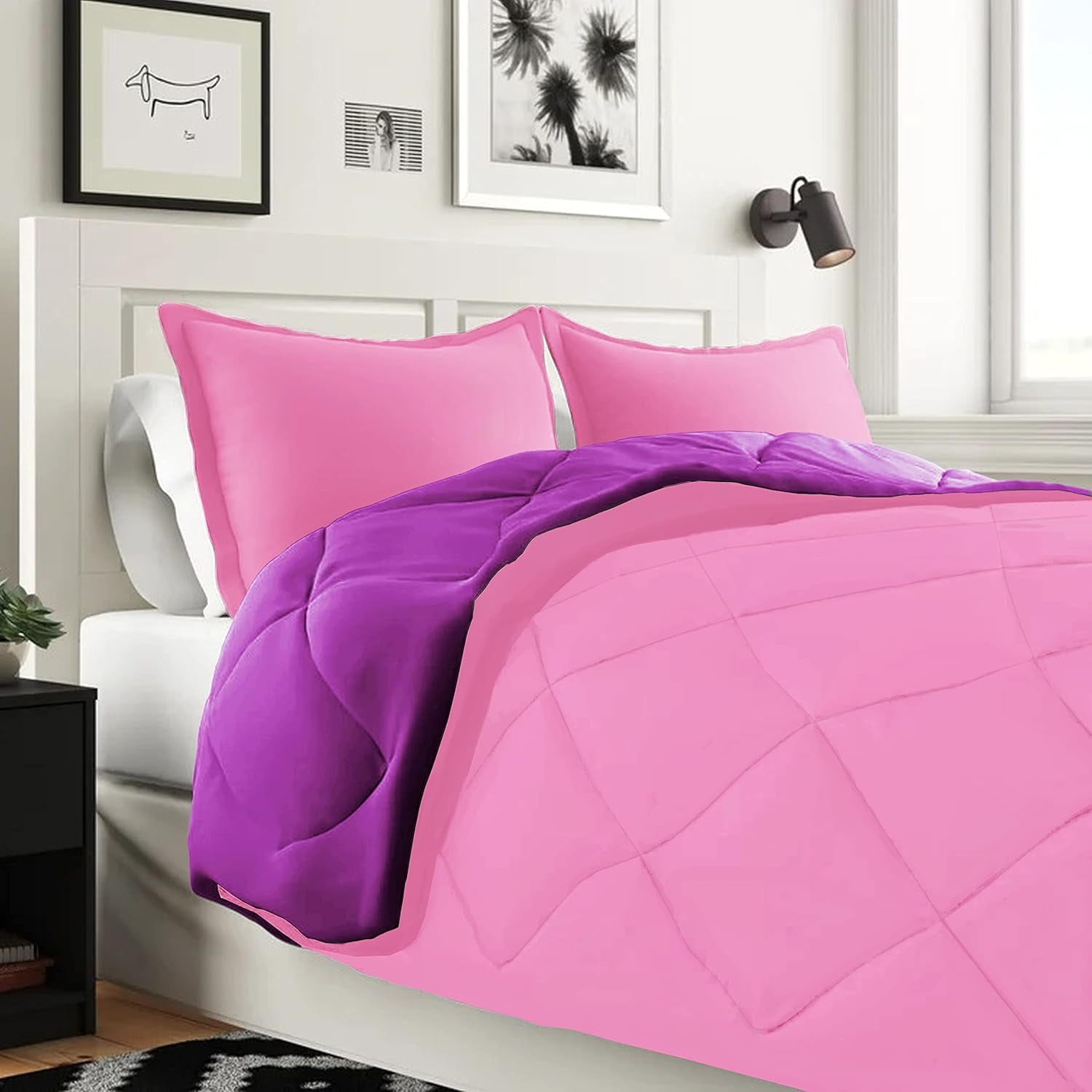 Elegant Comfort 7-Piece Bed-in-a-Bag Comforter and Sheet Set- 1500 Series 7-Piece Split King Size Bed-in-a-Bag, Cozy Bed Sheets and Comforter Set, Wrinkle and Stain Resistant, Pink/Purple