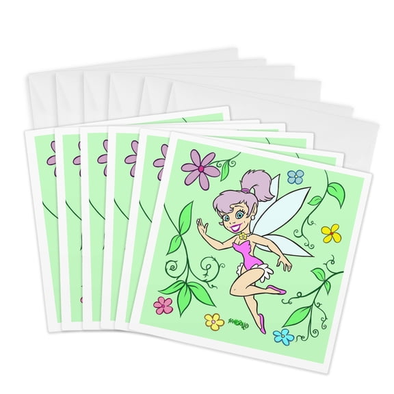 3drose, Fairy on Green, 6 Greeting Cards with Envelopes