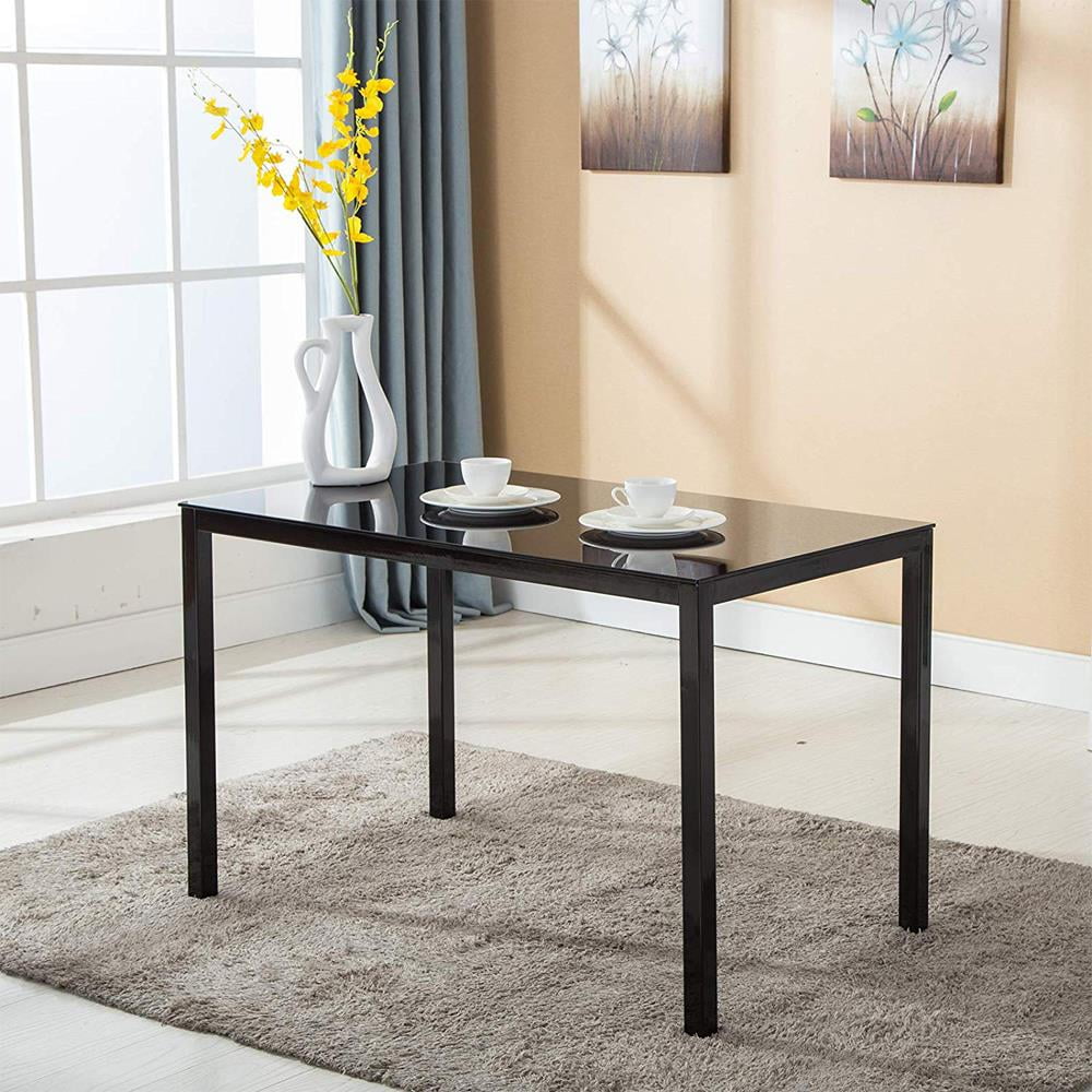 Ktaxon Glass Top Dining Table For 6 People Kitchen Table Rectangular Home Use Black - Walmart.com