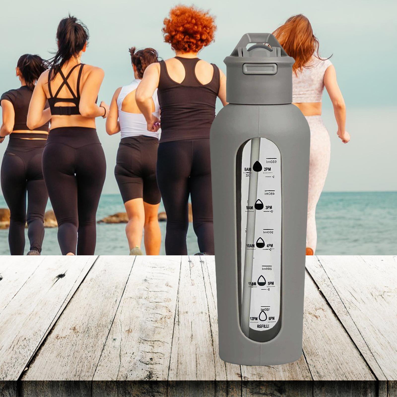 Baoblaze Glass Water Bottle Large Capacity Drinking Bottle for Workout Outdoor Hiking Gray