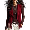 thumbnail image 2 of Guieoi Fringe Vest for Women Faux Suede Sleeveless Tassel Top Outerwear Casual Layering Dressy Tank Red M, 2 of 7