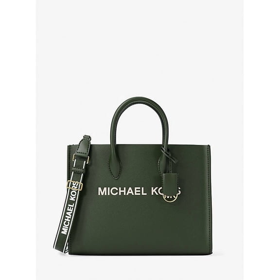 Michael Kors Outlet Mirella Medium Pebbled Leather Tote Bag - Moss