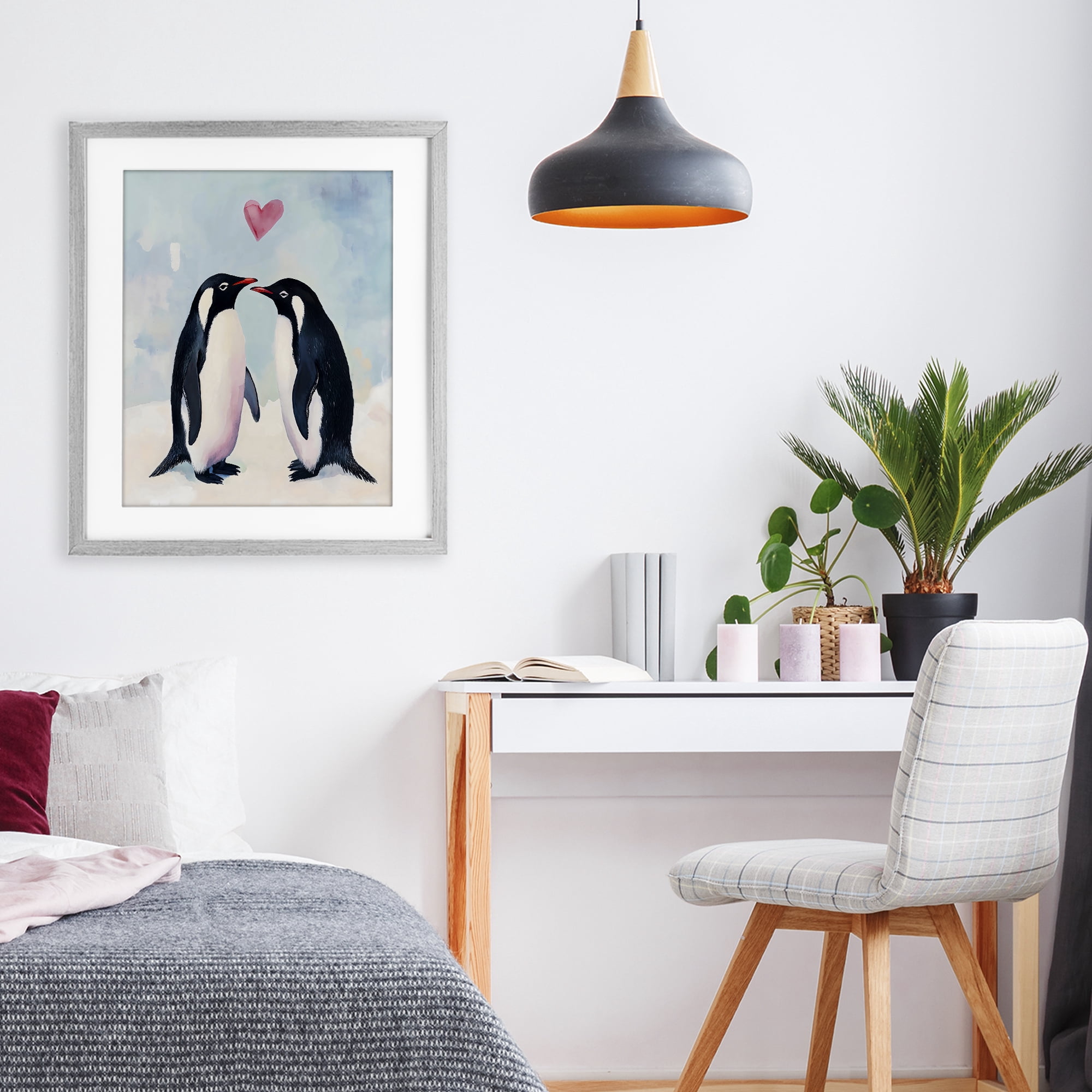 Stupell Industries Penguin Love with Heart Gray Framed Print Under Glass, design by The Prints Vibe