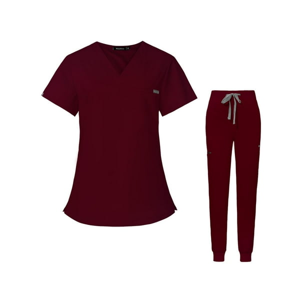 Uniformes de trabajo de enfermera para mujer, con cierre de presión en la parte superior y pantalones, de tela suave y resistente. XXL