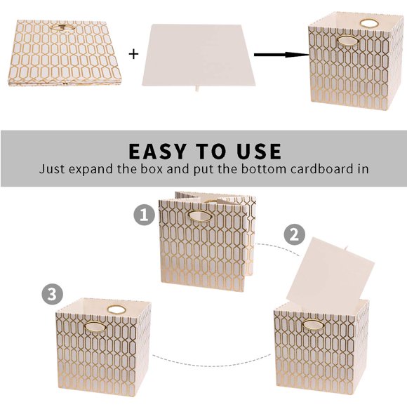 Posprica Bacs de Rangement Cubes de Rangement 13 13 Tiroirs en Tissu Organisateur Paniers Boîtes Contenants (13 13 13/4 Pcs Crème/or Motif Géométrie)