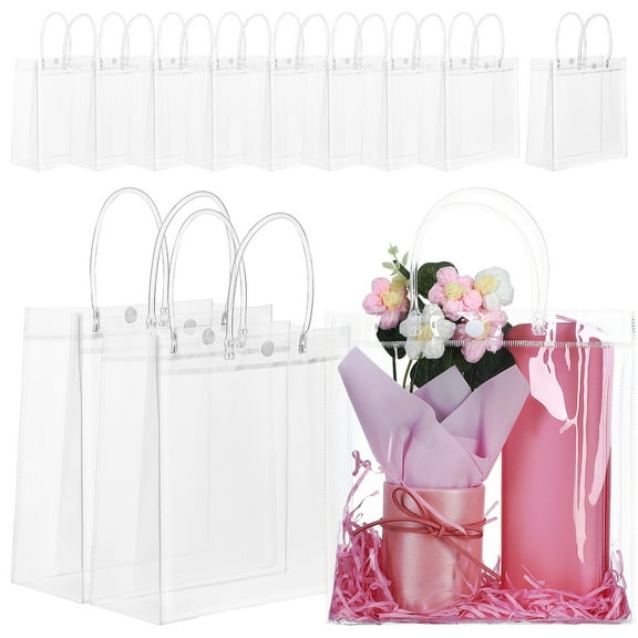 LOLIPPYY Set of 12 Clear Present Bags with Handles, Reusable Tote Goodie Bags for Party Favors and Packing