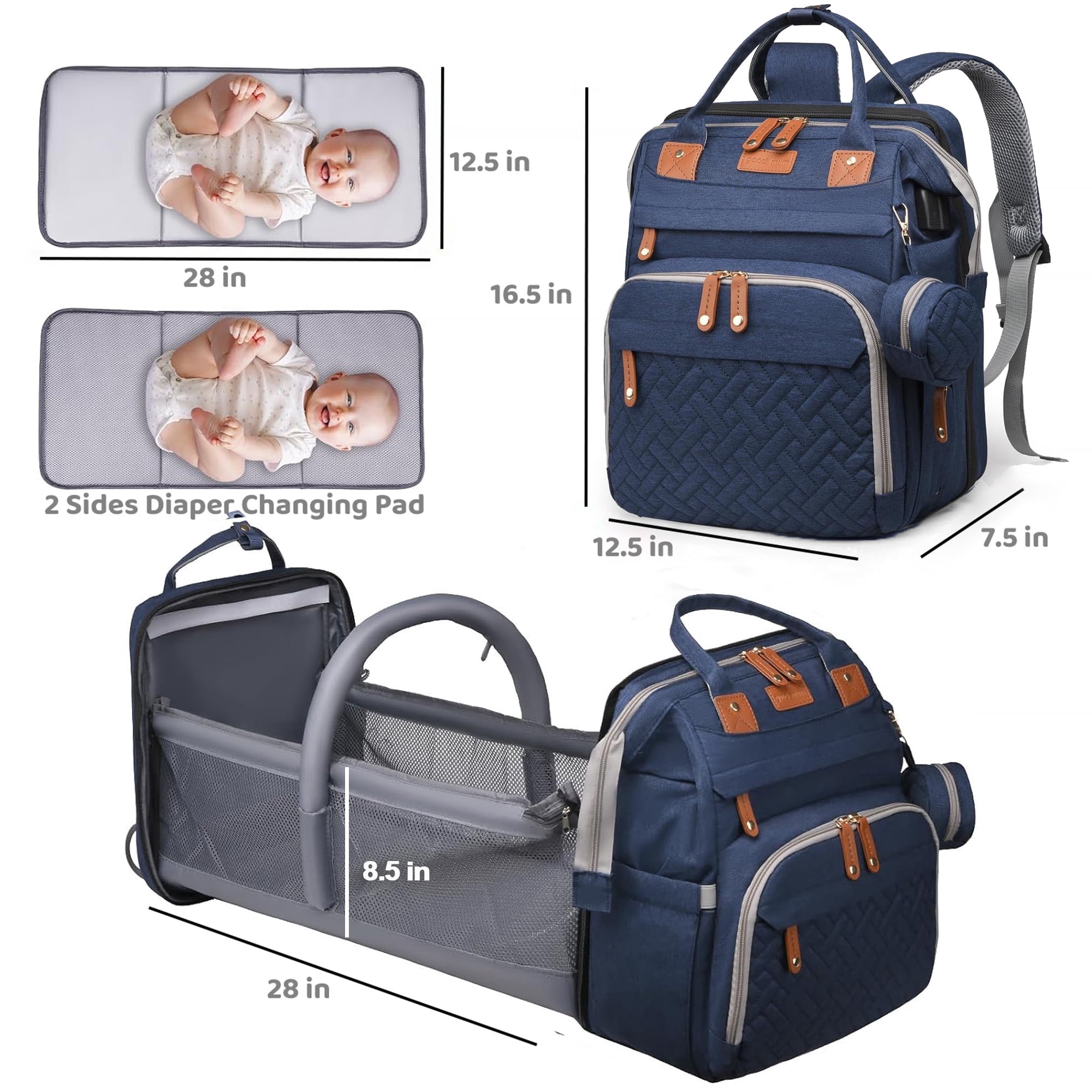 Anoak Baby Diaper Bag Backpack with Changing Station, Large Capacity Baby Bag, Waterproof Travel Backpack with USB Charging Port, Stroller Straps , Baby Shower Gifts