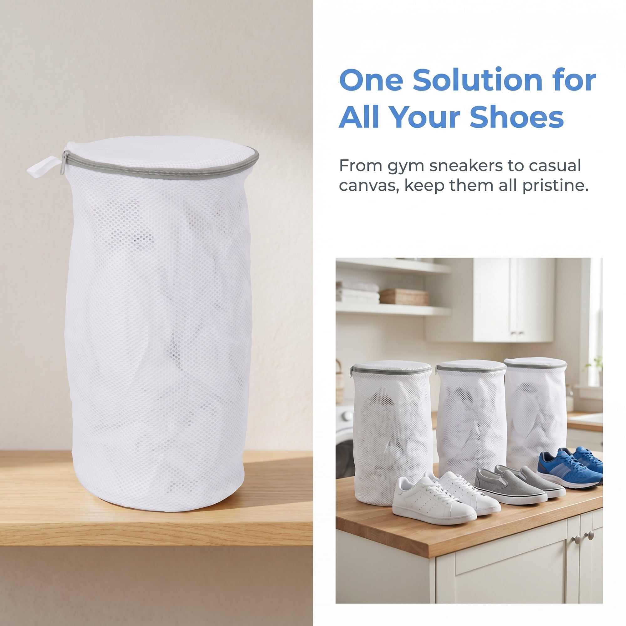 Unique Bargains 2 Pack Polyester  Zippered  Shoe Bag for Washing Machine White 7.9"x15"