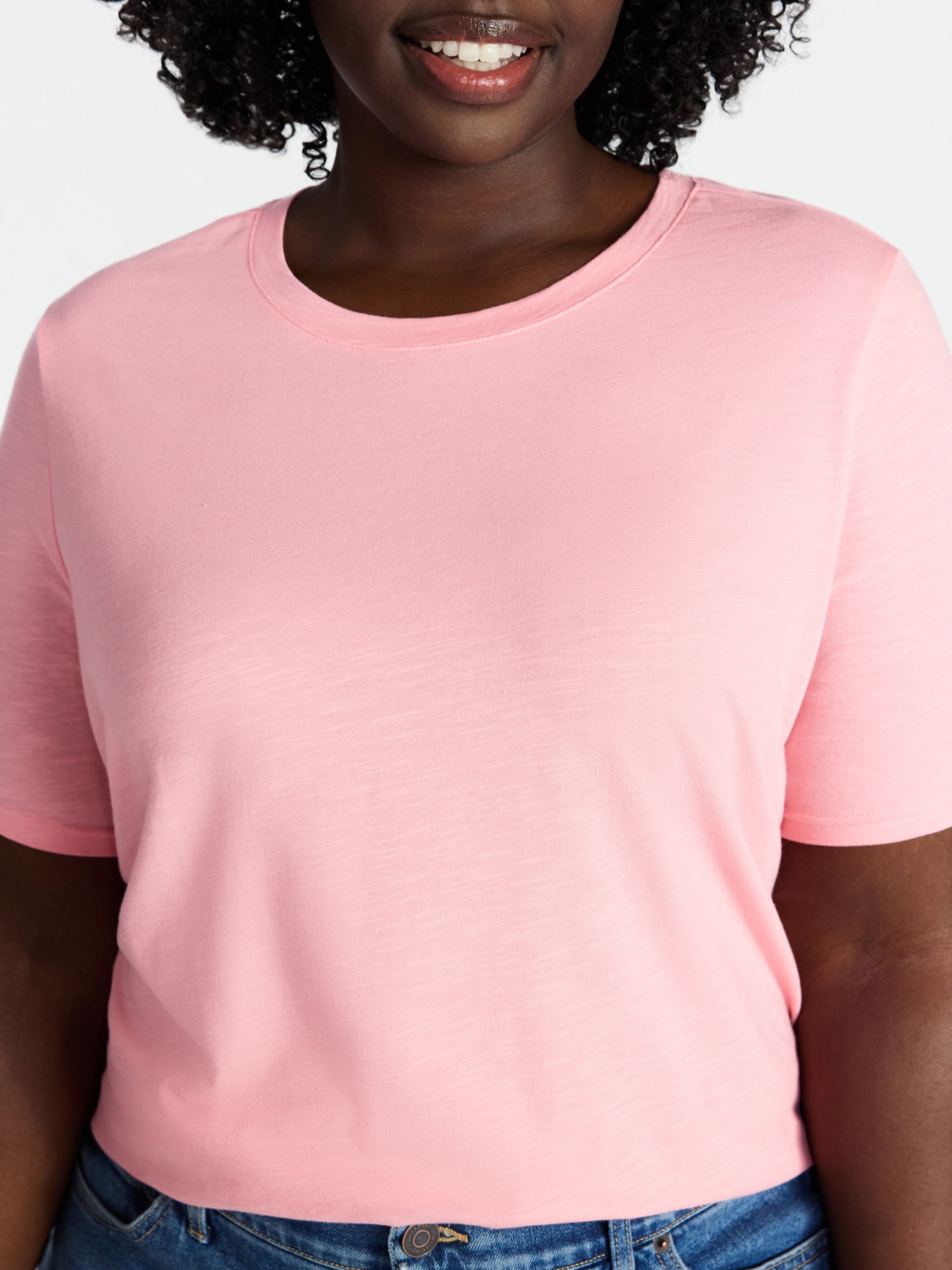 Terra & Sky Women's Plus Size Crewneck Tee with Short Sleeves, Sizes 0X-5X