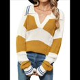 thumbnail image 1 of Suéter de Punto para Mujer, con Solapa A Rayas, Holgado, Cuello en V, Informal, de Larga y Bloques de Color, para Otoño e Invierno Amarillo y XL, 1 of 8