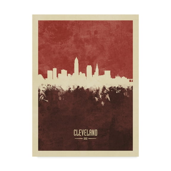 Trademark Fine Art 'Cleveland Ohio Skyline Red II' Canvas Art by Michael Tompsett